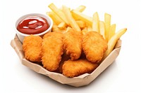 Chicken nuggets ketchup food white background.