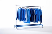 Clothes rack fashion blue white background.