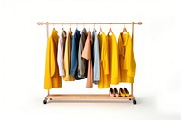 Clothes rack furniture fashion yellow.