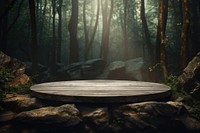 Stone podium in the magical forest outdoors woodland nature.