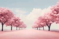 Sakura trees and road landscape outdoors blossom. AI generated Image by rawpixel.