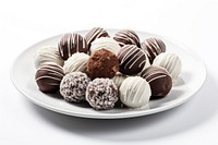 Chocolate truffles plate confectionery dessert.