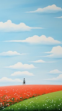  Girl bicycling nature field landscape. AI generated Image by rawpixel.