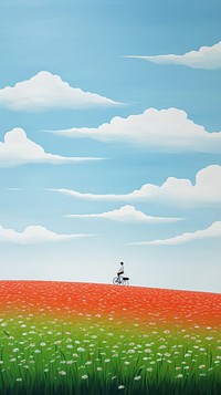  Girl bicycling nature field grassland. AI generated Image by rawpixel.