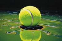 1970s Airbrush Art of a tennis ball on ground sports reflection painting.