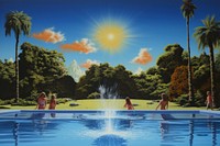 1970s Airbrush Art of a water pool outdoors summer nature.