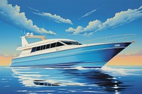 1970s Airbrush Art of a yacht vehicle boat blue.