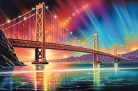 1970s Airbrush Art of a bridge landscape outdoors sky.