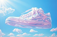 1970s Airbrush Art of a Canvas Sneaker floating in sky footwear outdoors sneaker.