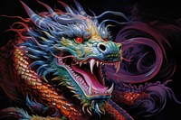 1970s Airbrush Art of a chinese dragon art representation creativity.
