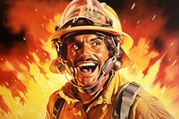1970s Airbrush Art of a firefighter helmet adult protection.