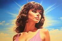 1970s airbrush art of a girl on the beach portrait adult contemplation.