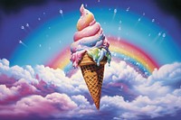 1970s Airbrush Art of a ice cream dessert outdoors rainbow.