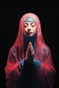 A muslim Chinese female with praying portrait black background spirituality. AI generated Image by rawpixel.