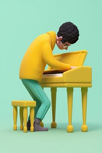 A young man wearing a yellow sweater singing a melodious song accompanied by a piano keyboard musician pianist. 