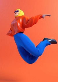A young Muslim woman in a hijab jumping in joy cartoon adult red. AI generated Image by rawpixel.