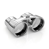 Binoculars ShapeChrome material chrome silver white background.
