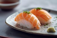 Japanese food set seafood salmon plate.