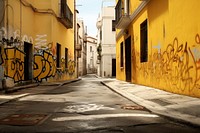 Small street in city graffiti alley road.