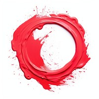 Flat light red paint brushstroke in circle shape white background splattered abstract.