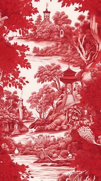 Toile wallpaper with cat art red backgrounds.