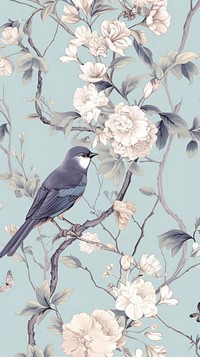 Toile wallpaper with bird pattern plant art.