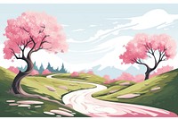 Winding road in spring landscape outdoors painting. AI generated Image by rawpixel.