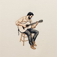 A man playing guitar in embroidery style musician drawing sketch.