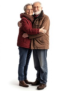 Couple standing portrait hugging.