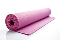 Rolled yoga mat white background stretching exercising.