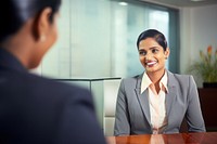 Sri lankan woman interview meeting person.