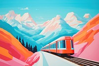 Train in switzerland mountain landscape painting outdoors.