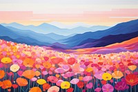 Flowers field landscape outdoors painting.