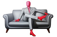 Surrealistic painting of Boss man siting smoking furniture footwear sitting.