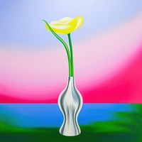 Surrealistic painting of flower in vase plant art fragility.