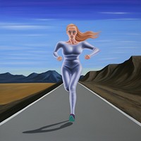 Woman running adult road art.