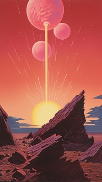 The meteorites explodes in the pink sky outdoors nature landscape.