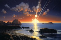 The meteorites explodes beach sky landscape.