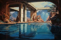 A large swimming pool architecture building painting.