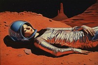Girl sleep on mars astronaut outdoors cartoon.