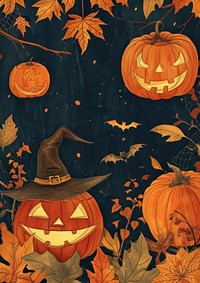 Vintage halloween wallpaper anthropomorphic jack-o'-lantern representation.