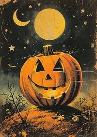 Vintage halloween postcard anthropomorphic jack-o'-lantern representation.