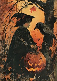 Vintage halloween postcard face anthropomorphic jack-o'-lantern.