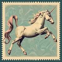Vintage postage stamp with unicorn animal mammal horse.