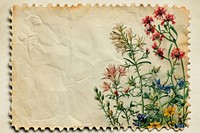 Vintage postage stamp with wild flowers embroidery pattern plant.