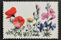 Vintage postage stamp with wild flowers embroidery pattern plant.