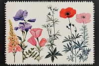 Vintage postage stamp with wild flowers pattern plant petal.