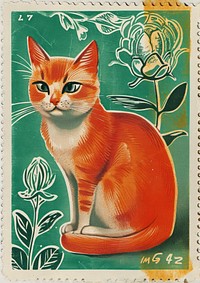 Vintage postage stamp with cat animal mammal pet.
