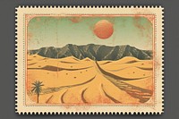 Vintage postage stamp with desert nature blackboard landscape.