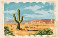 Vintage postage stamp with desert outdoors cactus plant.